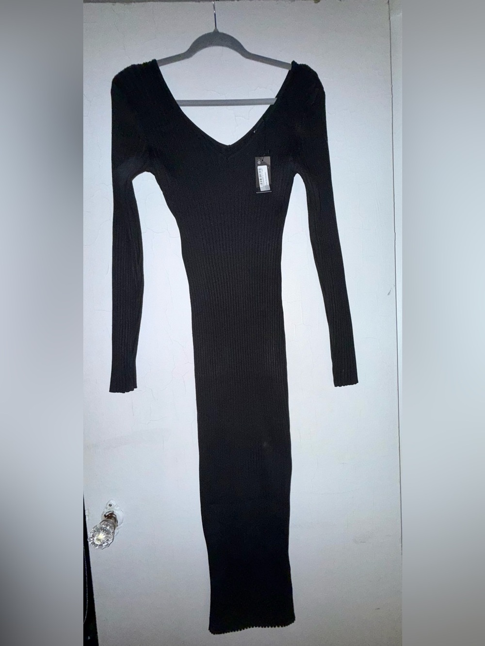 Black Ribbed V-Neck Long Sleeve Bodycon Dress Plus size 18